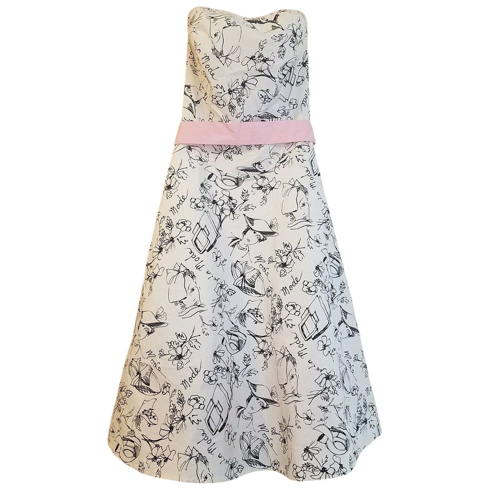 Ruby Rox White Pink Fashion Sketch Print Strapless Fit Flare Dress 3 Parisian
